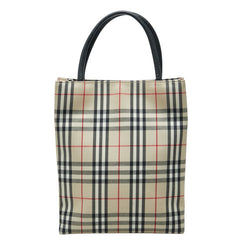 バーバリー ノバチェック ミニトートバッグ ベージュ ブラック ナイロン レザー レディース BURBERRY 中古