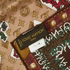 ルイ ヴィトン カレ モノグラム マップ スカーフ 402470 ブラウン系 マルチカラー シルク レディース LOUIS VUITTON 中古