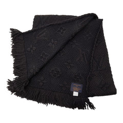 ルイ ヴィトン エシャルプ ロゴマニア マフラー M72431 ブラック ウール シルク レディース LOUIS VUITTON 中古