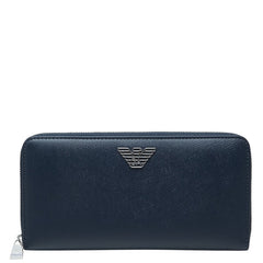 エンポリオ アルマーニ ラウンドファスナー 長財布 ネイビー レザー メンズ Emporio Armani 中古
