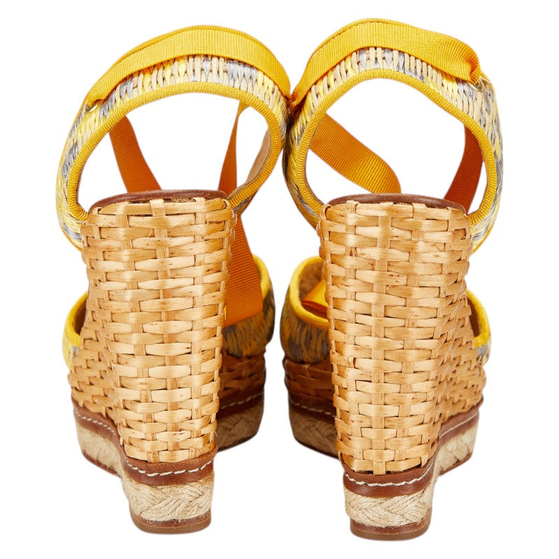 ドルチェアンドガッバーナ ウェッジソール サンダル サイズ：36 イエロー ブルー ベージュ ラフィア レザー レディース DOLCE&GABBANA 【中古】