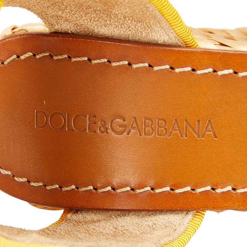 ドルチェアンドガッバーナ ウェッジソール サンダル サイズ：36 イエロー ブルー ベージュ ラフィア レザー レディース DOLCE&GABBANA 【中古】