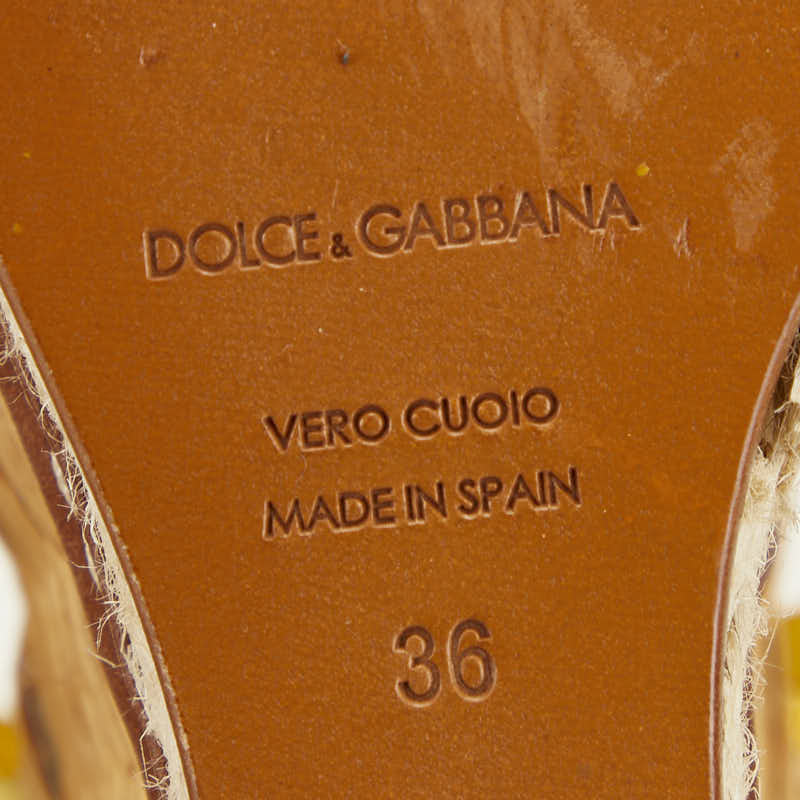 ドルチェアンドガッバーナ ウェッジソール サンダル サイズ：36 イエロー ブルー ベージュ ラフィア レザー レディース DOLCE&GABBANA 【中古】