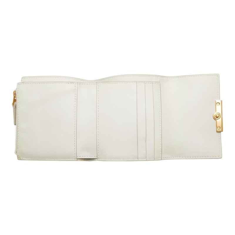 ボッテガヴェネタ ロゴ コンパクトウォレット ホワイト アイボリー レザー レディース BOTTEGAVENETA 【中古】