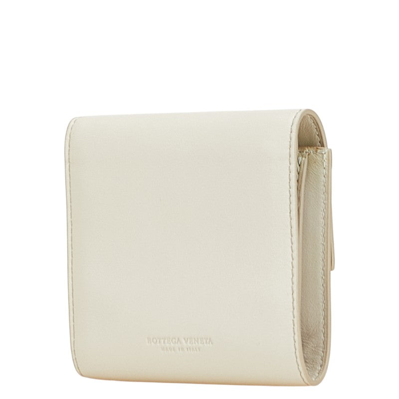 ボッテガヴェネタ ロゴ コンパクトウォレット ホワイト アイボリー レザー レディース BOTTEGAVENETA 【中古】