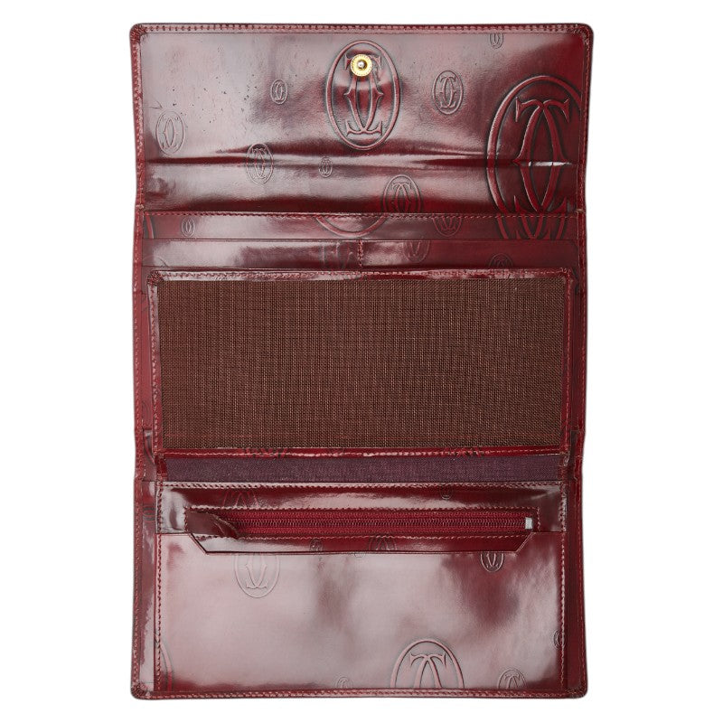カルティエ ハッピーバースデー 長財布 ワインレッド エナメル レザー レディース CARTIER 【中古】