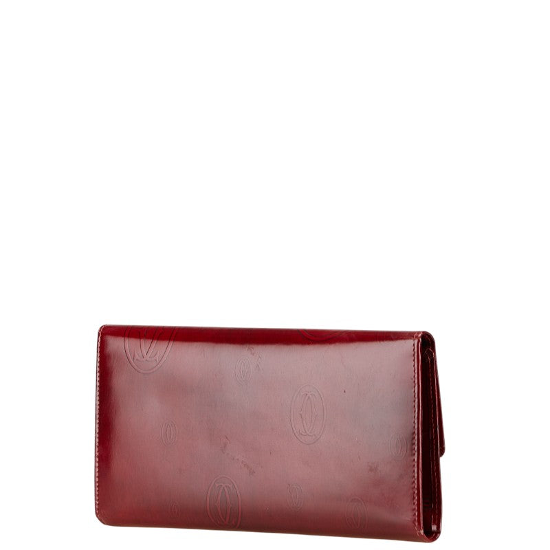 カルティエ ハッピーバースデー 長財布 ワインレッド エナメル レザー レディース CARTIER 【中古】