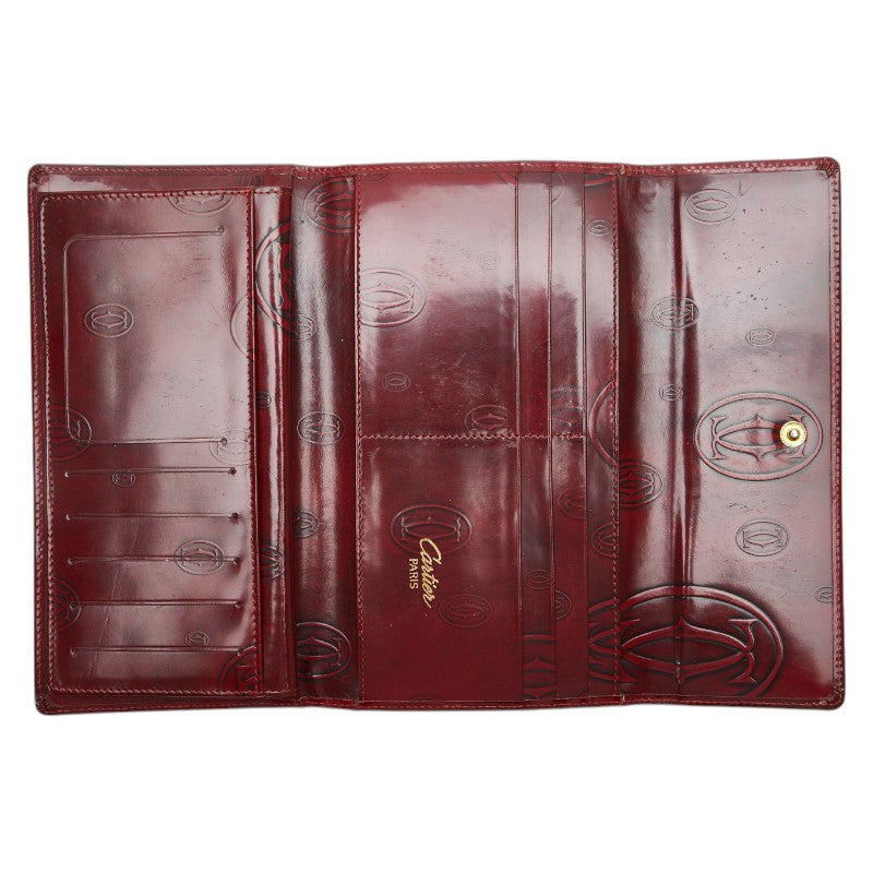 カルティエ ハッピーバースデー 長財布 ワインレッド エナメル レザー レディース CARTIER 【中古】
