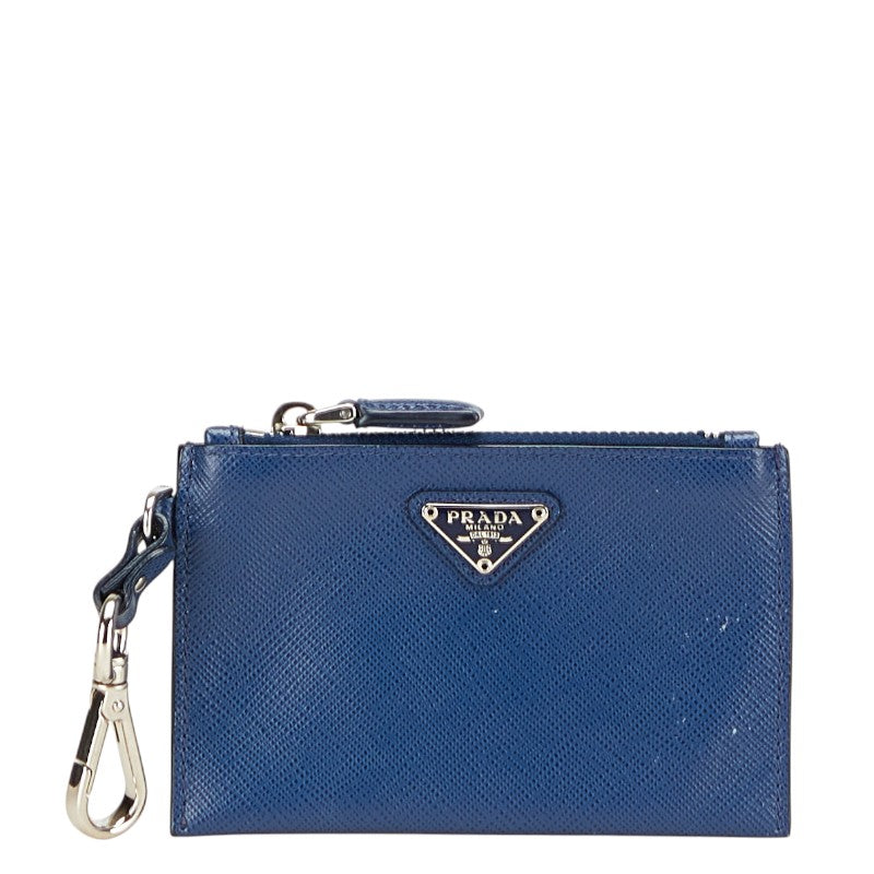プラダ 三角ロゴプレート コインケース 小銭入れ ネイビー サフィアーノレザー レディース PRADA 【中古】