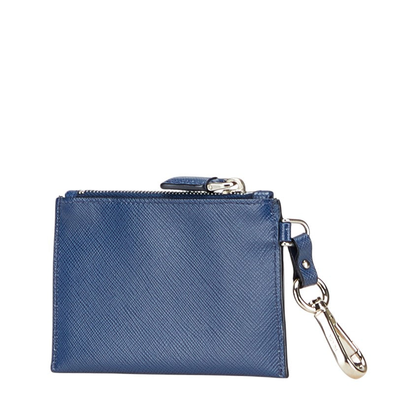 プラダ 三角ロゴプレート コインケース 小銭入れ ネイビー サフィアーノレザー レディース PRADA 【中古】