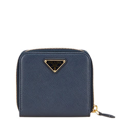 プラダ 三角ロゴプレート 二つ折り財布 ネイビー サフィアーノレザー レディース PRADA 【中古】