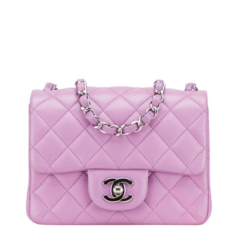 シャネル マトラッセ ココマーク シングルフラップ チェーン ショルダーバッグ パープル ラムスキン レディース CHANEL 【中古】