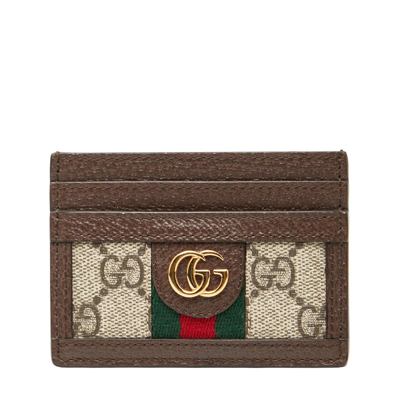 グッチ オフィディア GGスプリーム カードケース 523159 ブラウン ベージュ PVC レザー レディース GUCCI 【中古】