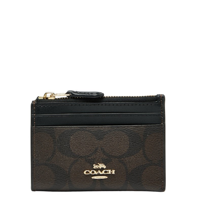 コーチ シグネチャー カードケース コインケース 小銭入れ F88208 ブラック ブラウン PVC レザー レディース COACH 【中古】