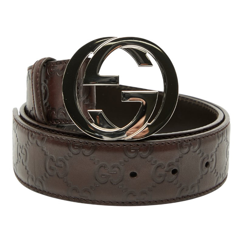 グッチ グッチシマ インターロッキングG ベルト サイズ80・32 114984 ブラウン レザー メンズ GUCCI 【中古】