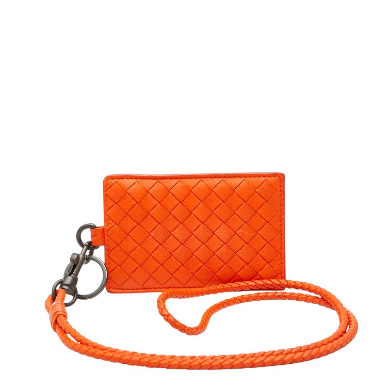 ボッテガヴェネタ イントレチャート パスケース 定期入れ オレンジ レザー レディース BOTTEGAVENETA 【中古】
