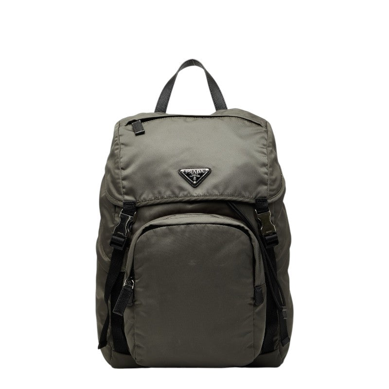 プラダ 三角ロゴプレート リュック バックパック 2VZ135 カーキ グリーン ナイロン レザー レディース PRADA 【中古】
