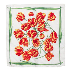 エルメス カレ45 プチカレ Tulipes チューリップ スカーフ ホワイト レッド グリーン イエロー シルク レディース HERMES 中古