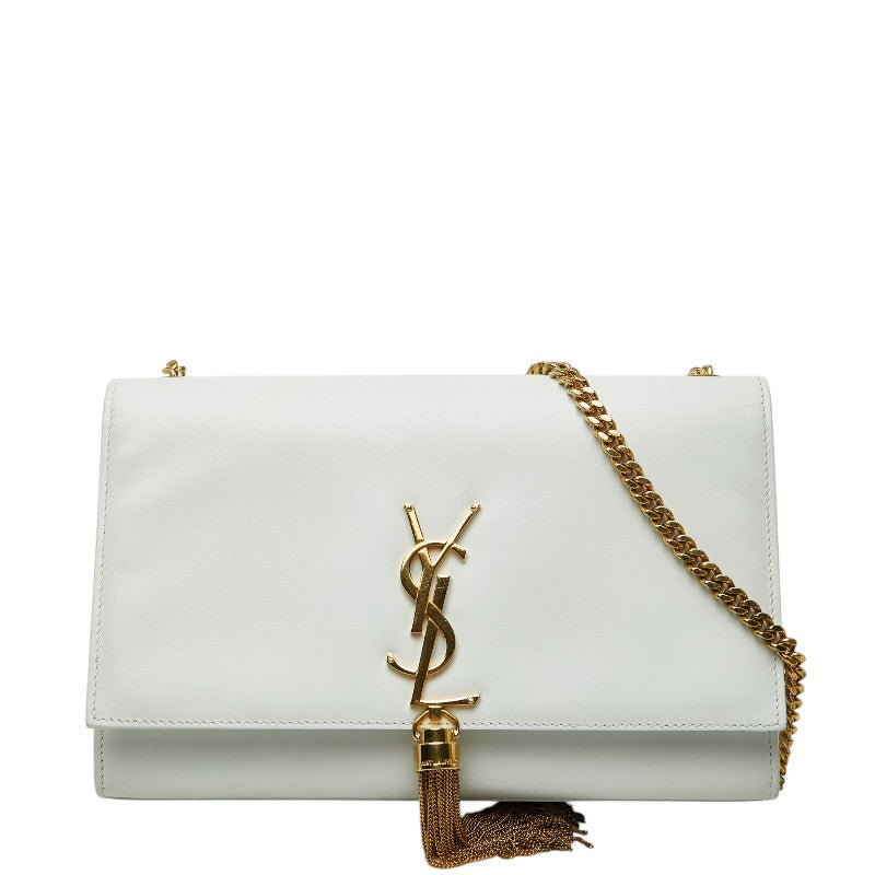 サンローラン YSLロゴ ケイト 斜め掛け チェーン ショルダーバッグ タッセル 326078 ホワイト レザー レディース SAINT LAURENT 【中古】