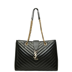 サンローラン カサンドラ YSLロゴ チェーン トートバッグ ショルダーバッグ 354117 ブラック レザー レディース SAINT LAURENT 【中古】