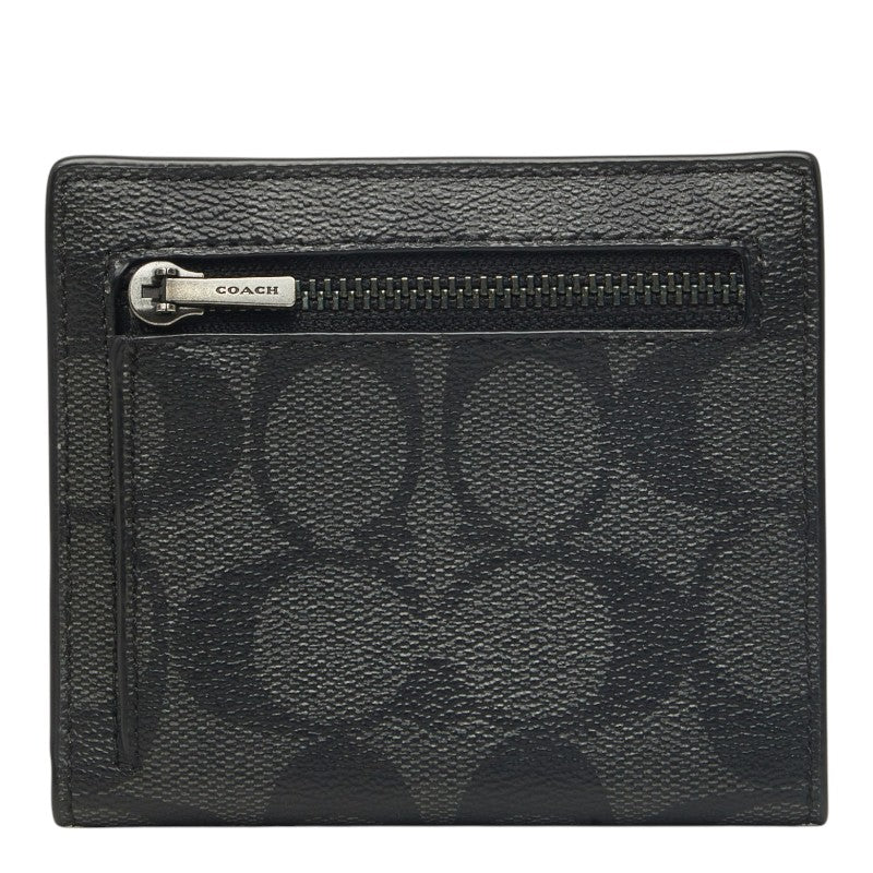 コーチ シグネチャー 二つ折り財布 CA021 グレー ブラック PVC レザー レディース COACH 【中古】