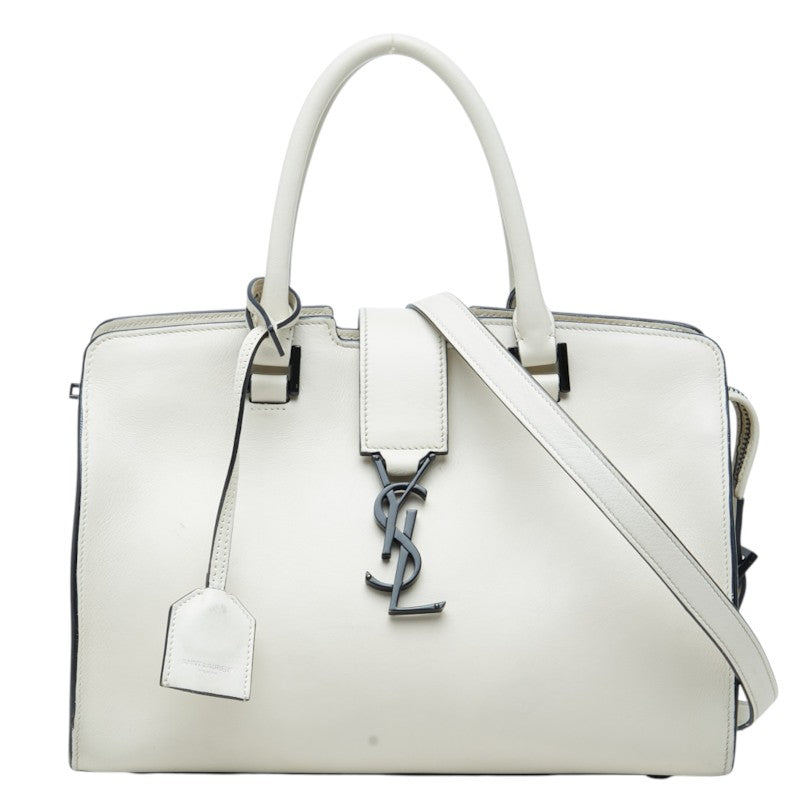 サンローラン YSLロゴ ベイビーカバス ハンドバッグ ショルダーバッグ 2WAY 424868 ホワイト レザー レディース SAINT LAURENT 中古