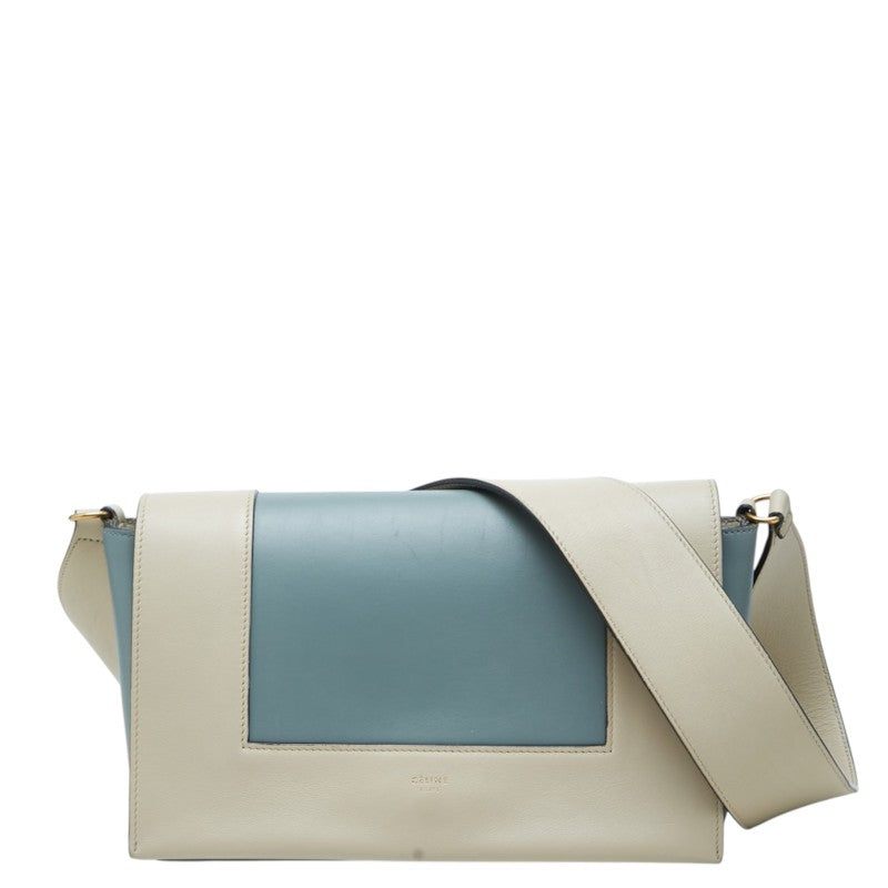 セリーヌ フレーム ミディアム ショルダーバッグ ブルー系 グレージュ レザー レディース CELINE 中古