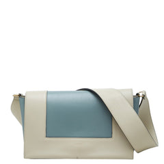 セリーヌ フレーム ミディアム ショルダーバッグ ブルー系 グレージュ レザー レディース CELINE 中古