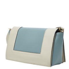セリーヌ フレーム ミディアム ショルダーバッグ ブルー系 グレージュ レザー レディース CELINE 中古