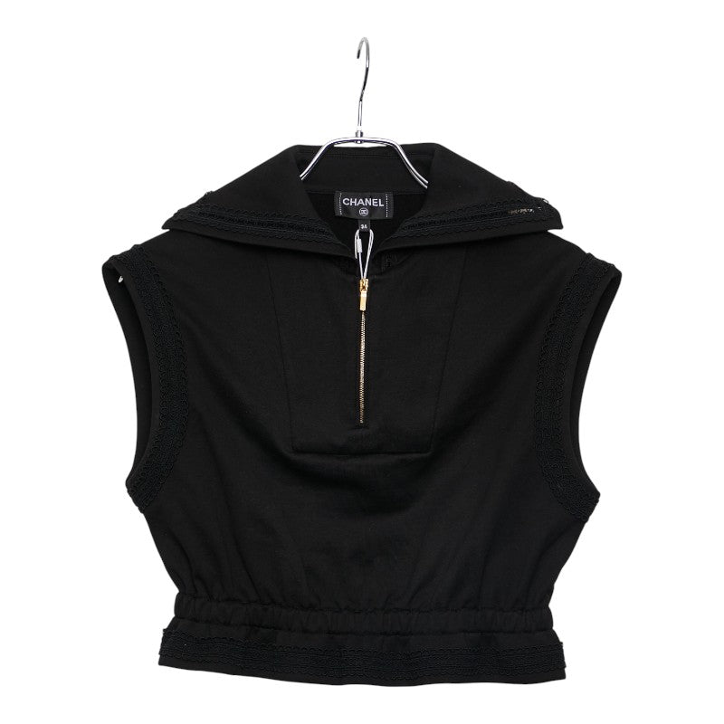 シャネル ココビーチ ノースリーブ ハーフジップトップス サイズ34 P76205V63537 ブラック コットン レディース CHANEL 【中古】