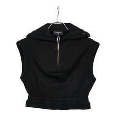 シャネル ココビーチ ノースリーブ ハーフジップトップス サイズ34 P76205V63537 ブラック コットン レディース CHANEL 【中古】