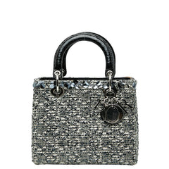 クリスチャンディオール ビジュー レディディオール ミディアム ハンドバッグ ブラック マルチカラー ツイード レザー レディース Christian Dior 【中古】