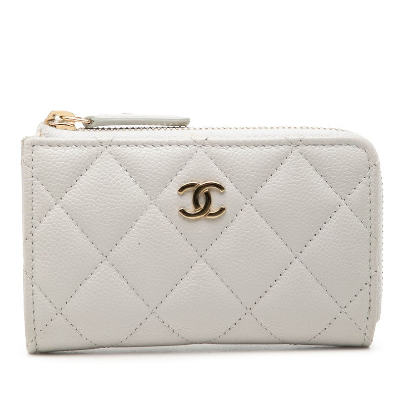 シャネル ココマーク マトラッセ カードケース コインケース グレー キャビアスキン レディース CHANEL 【中古】
