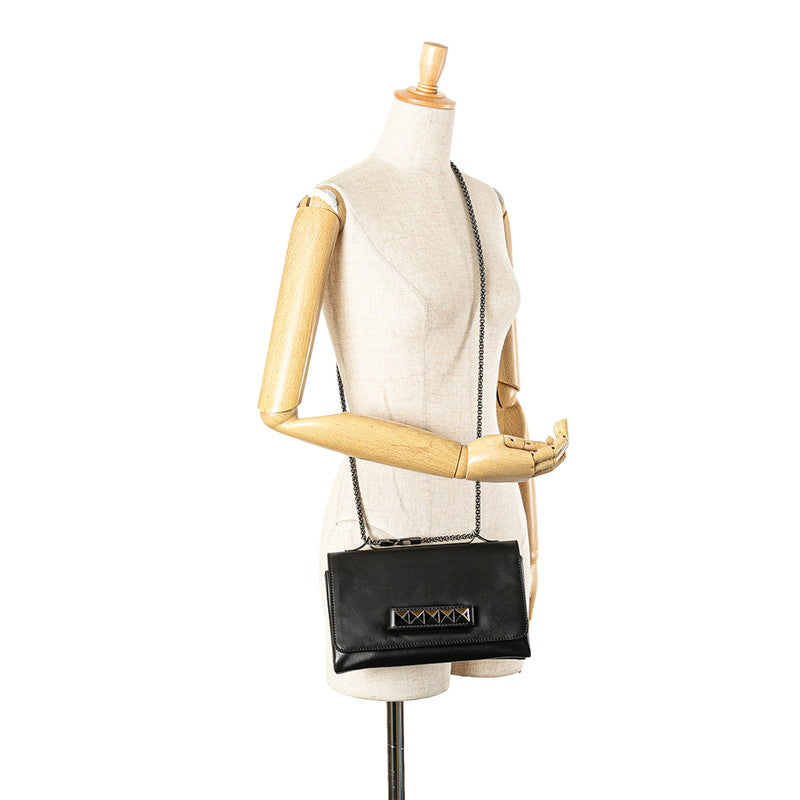 ヴァレンティノ ロックスタッズ チェーン ショルダーバッグ ハンドバッグ ブラック レザー レディース VALENTINO 【中古】
