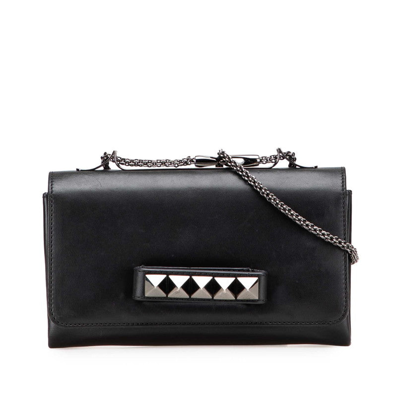 ヴァレンティノ ロックスタッズ チェーン ショルダーバッグ ハンドバッグ ブラック レザー レディース VALENTINO 【中古】