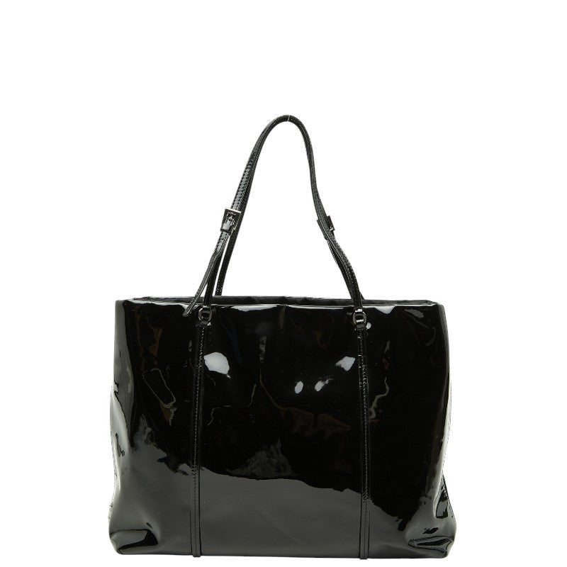 プラダ 三角ロゴプレート トートバッグ ハンドバッグ ブラック パテントレザー レディース PRADA 【中古】