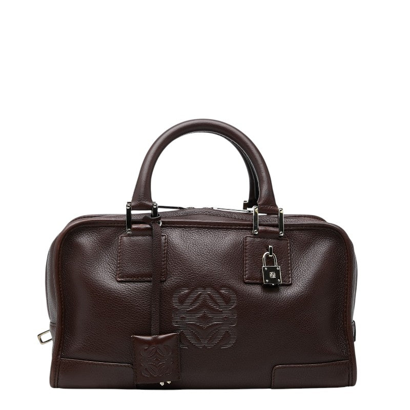 ロエベ アナグラム アマソナ28 ハンドバッグ ダークブラウン レザー レディース LOEWE 【中古】