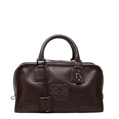 ロエベ アナグラム アマソナ28 ハンドバッグ ダークブラウン レザー レディース LOEWE 【中古】