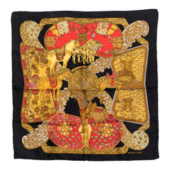 エルメス カレ45 ART des STEPPES ステップ美術 スカーフ ブラック マルチカラー シルク レディース HERMES 【中古】