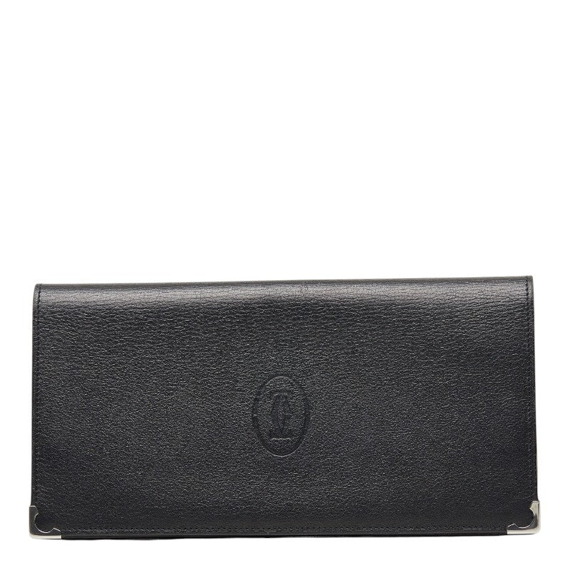 カルティエ マストライン 二つ折り財布 ブラック レザー レディース CARTIER 【中古】