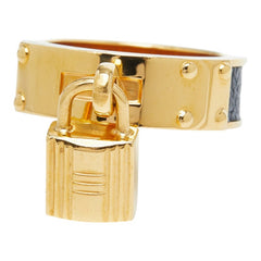 エルメス ケリー スカーフリング ゴールド ブラック メッキ レザー レディース HERMES 【中古】