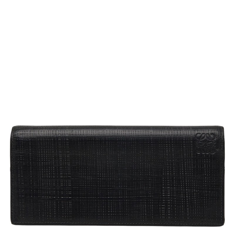 ロエベ アナグラム リネン 長財布 ブラック レザー レディース LOEWE 【中古】