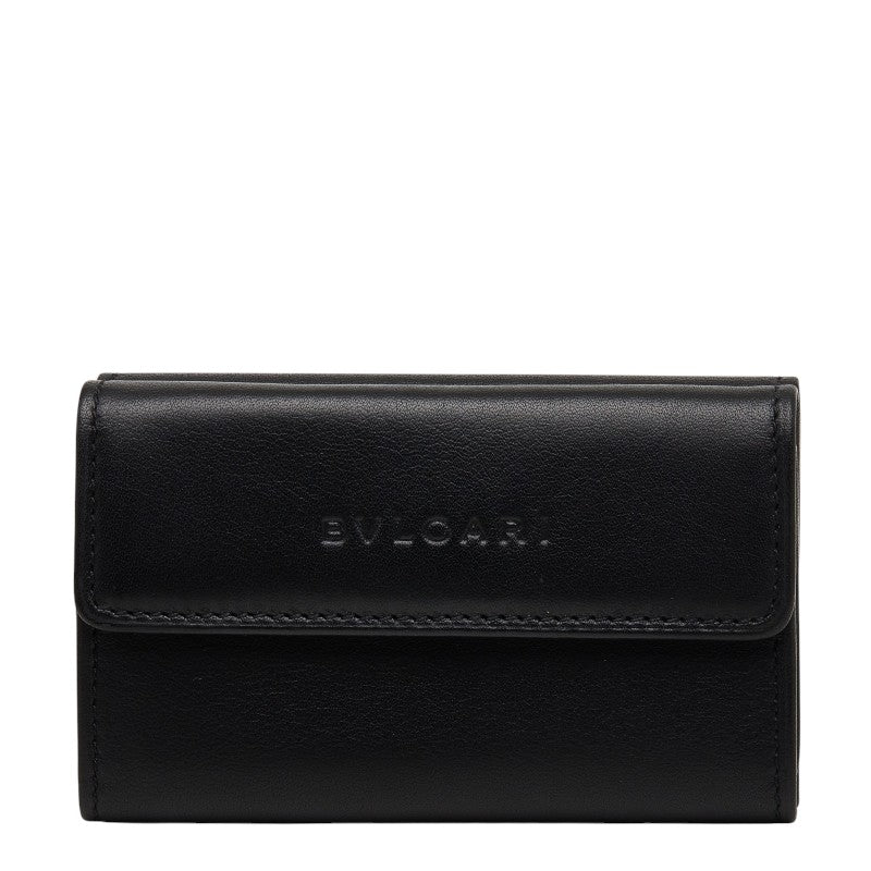 ブルガリ ミニウォレット 三つ折り財布 ダブルホック ブラック レザー レディース BVLGARI 【中古】