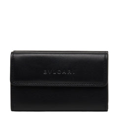 ブルガリ ミニウォレット 三つ折り財布 ダブルホック ブラック レザー レディース BVLGARI 【中古】