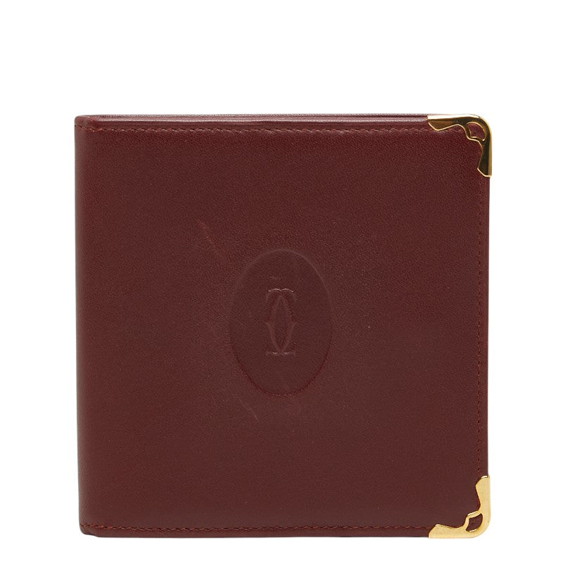 カルティエ マストライン 二つ折り財布 札入れ ワインレッド ボルドー レザー レディース CARTIER 【中古】