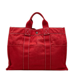 エルメス ドーヴィルMM トートバッグ ハンドバッグ レッド コットン レディース HERMES 中古