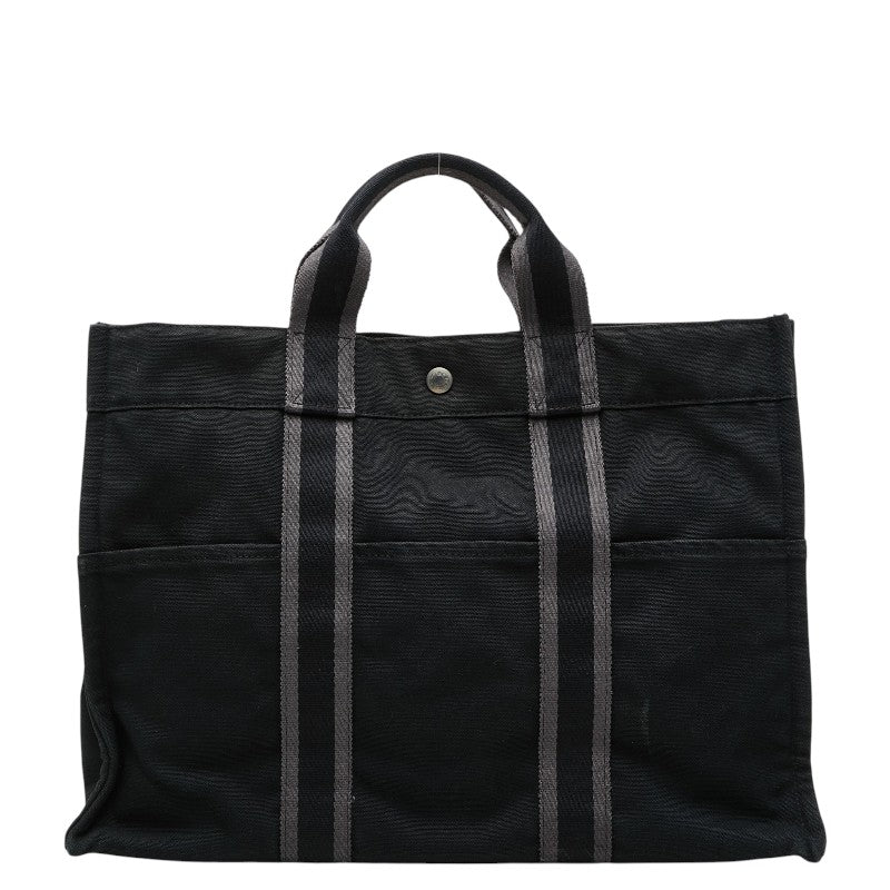 エルメス フールトゥMM トートバッグ ハンドバッグ ブラック グレー コットン レディース HERMES 【中古】