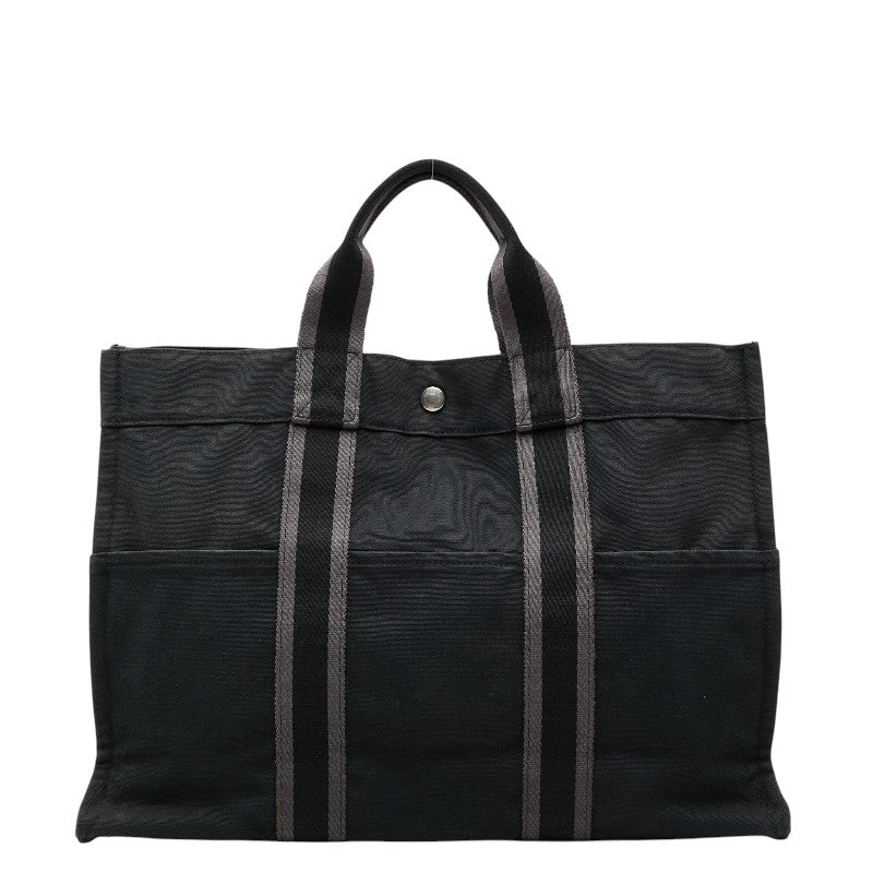 エルメス フールトゥMM トートバッグ ハンドバッグ ブラック グレー コットン レディース HERMES 【中古】
