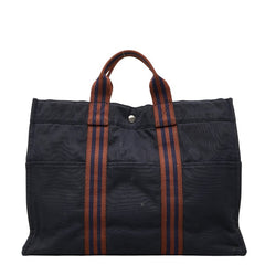 エルメス フールトゥMM トートバッグ ハンドバッグ ネイビー ブラウン コットン レディース HERMES 【中古】