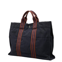 エルメス フールトゥMM トートバッグ ハンドバッグ ネイビー ブラウン コットン レディース HERMES 【中古】